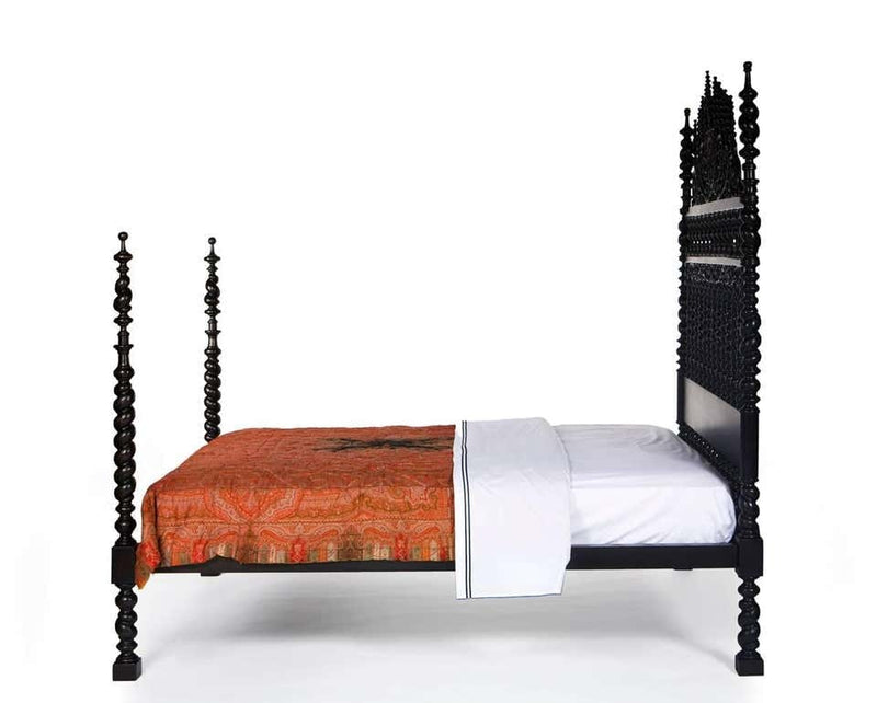Spiral Kabak Hand Carved Solid Wooden Bed Frame