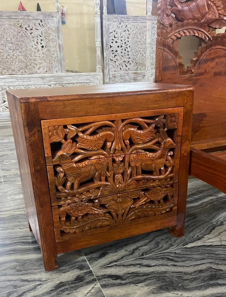 Hand Carved Indian Shajahan Bed Frame Indian Bed bedside