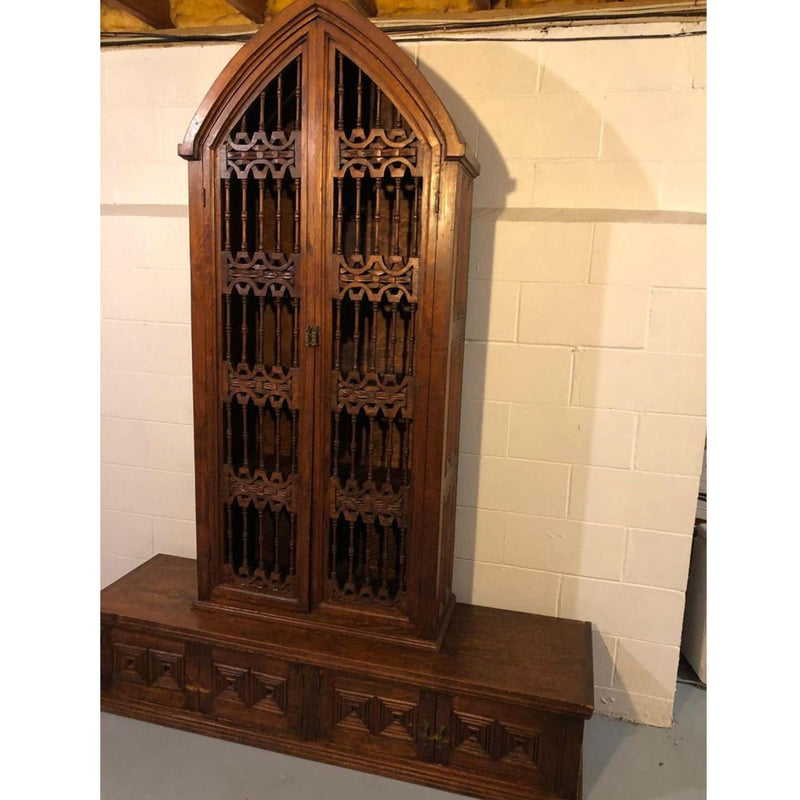 MORAL Magnificent Hand Carved Mango Wood Gothic Style Bookshelf Cabinet