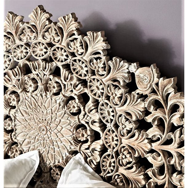 Shahi Mughal Hand Carved Indian Wooden Canopy Platform Bed