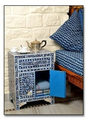 Mother of Pearl Bone Inlay Handmade Bedside Table