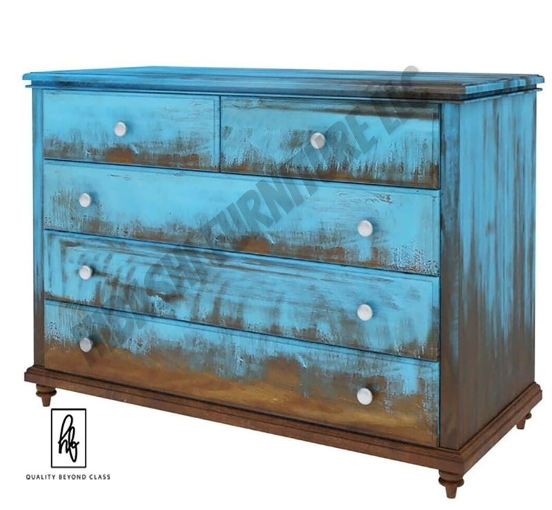 Empire Blue Dawn Rustic Solid Mango Wood Bedroom Dresser With 5 Drawer