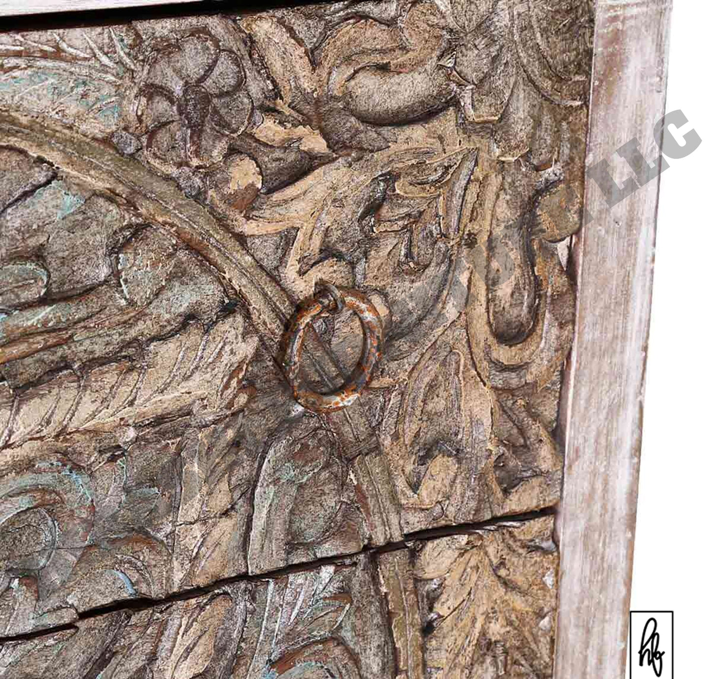 Majestic Floral Hand Carved Mango Wood Small White Dresser with 3 Drawers