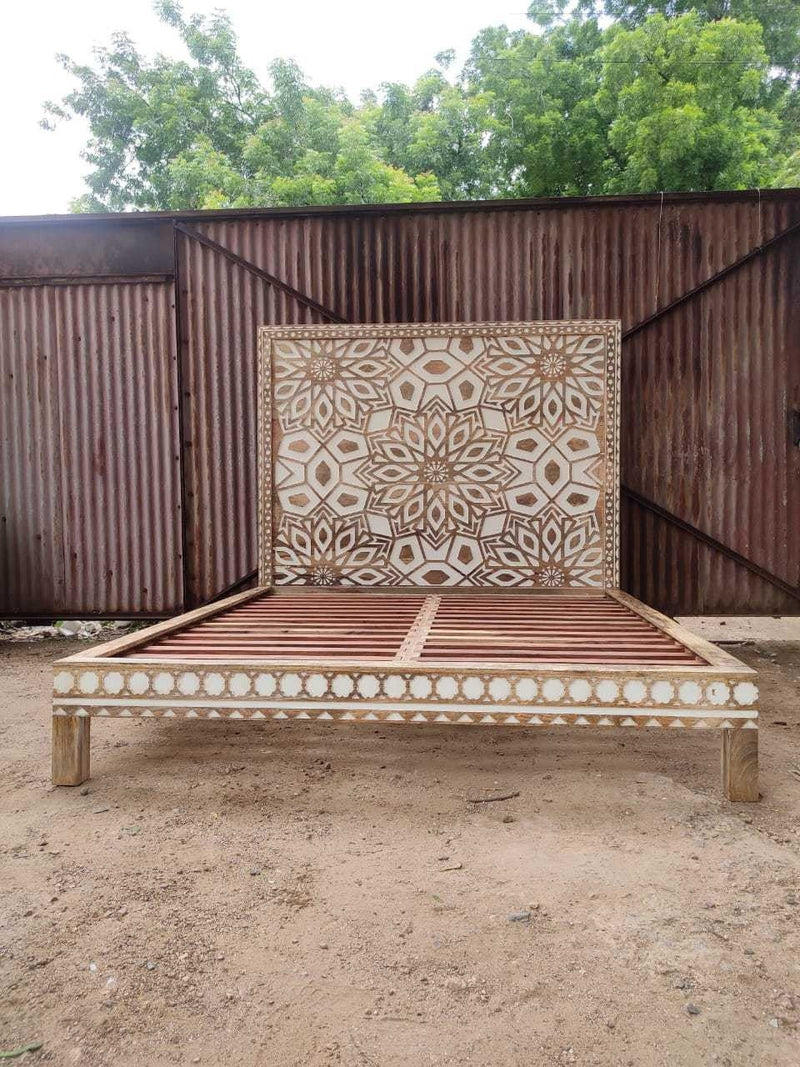 Geometric Floral Design Handmade Wooden Bed