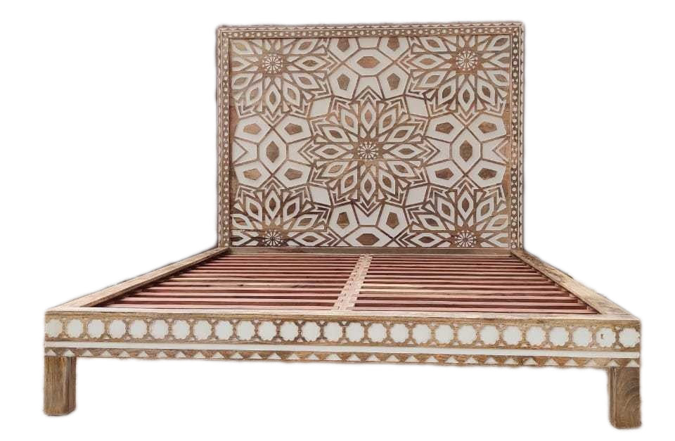 Geometric Floral Design Handmade Wooden Bed