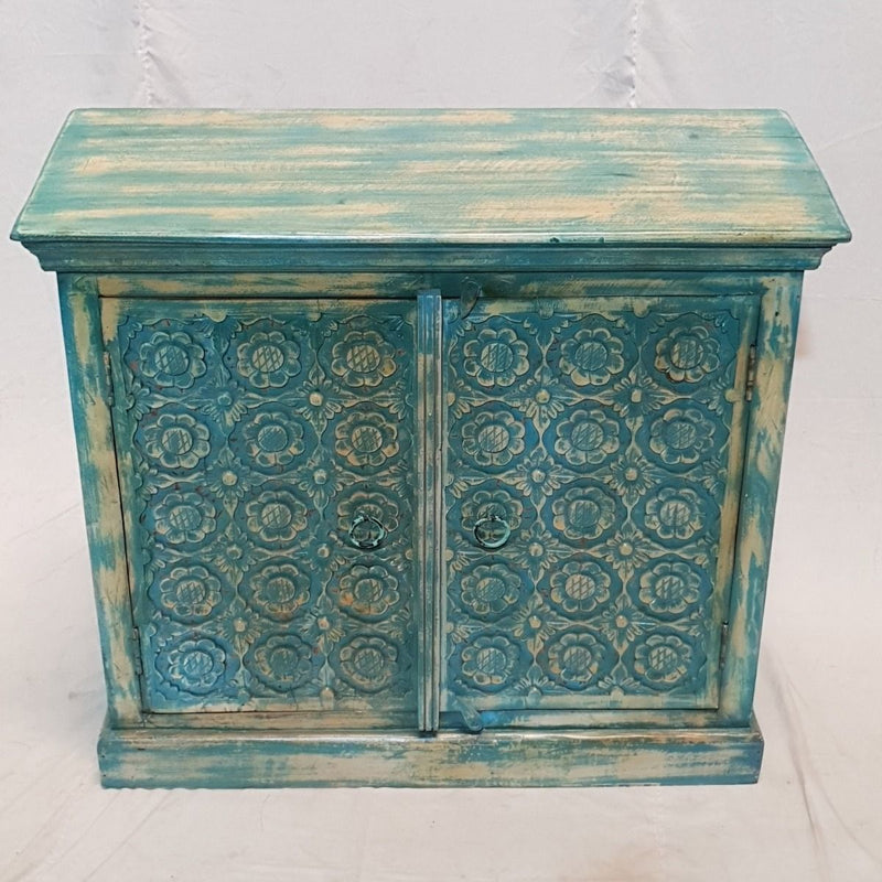 Indian hand carved floral small buffet sideboard storage cabinet
