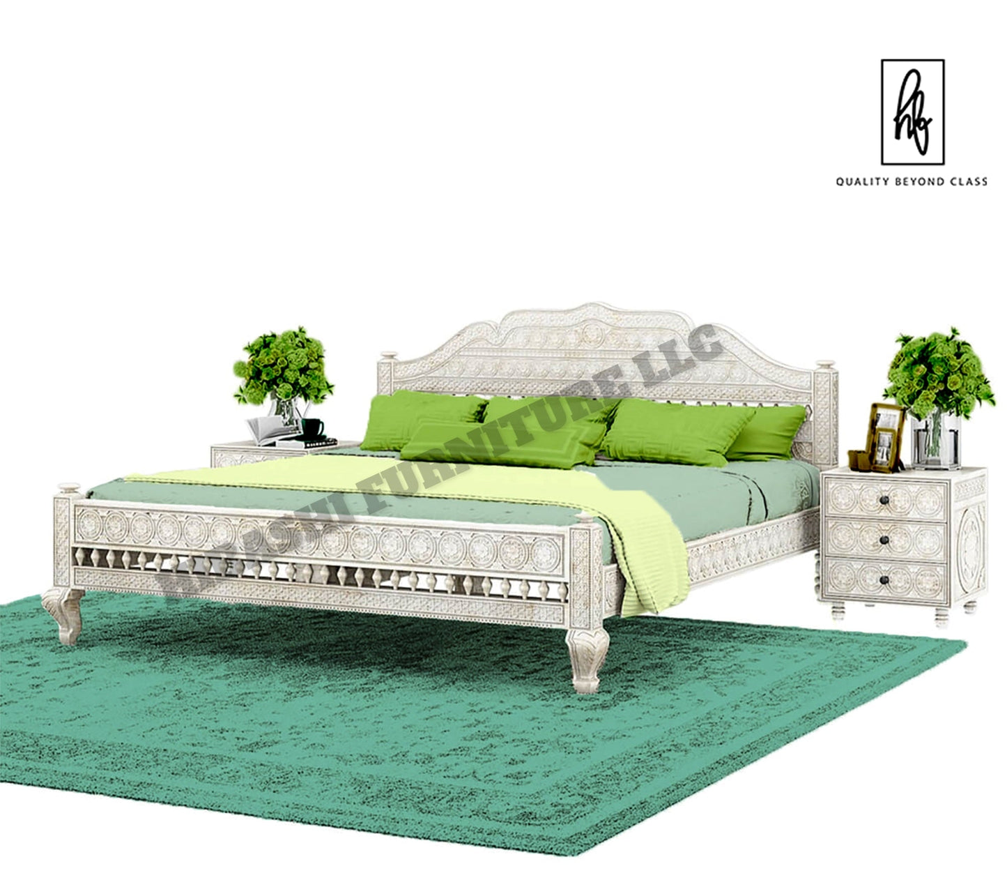 KHALIFA Hand carved Indian Bed Queen/King