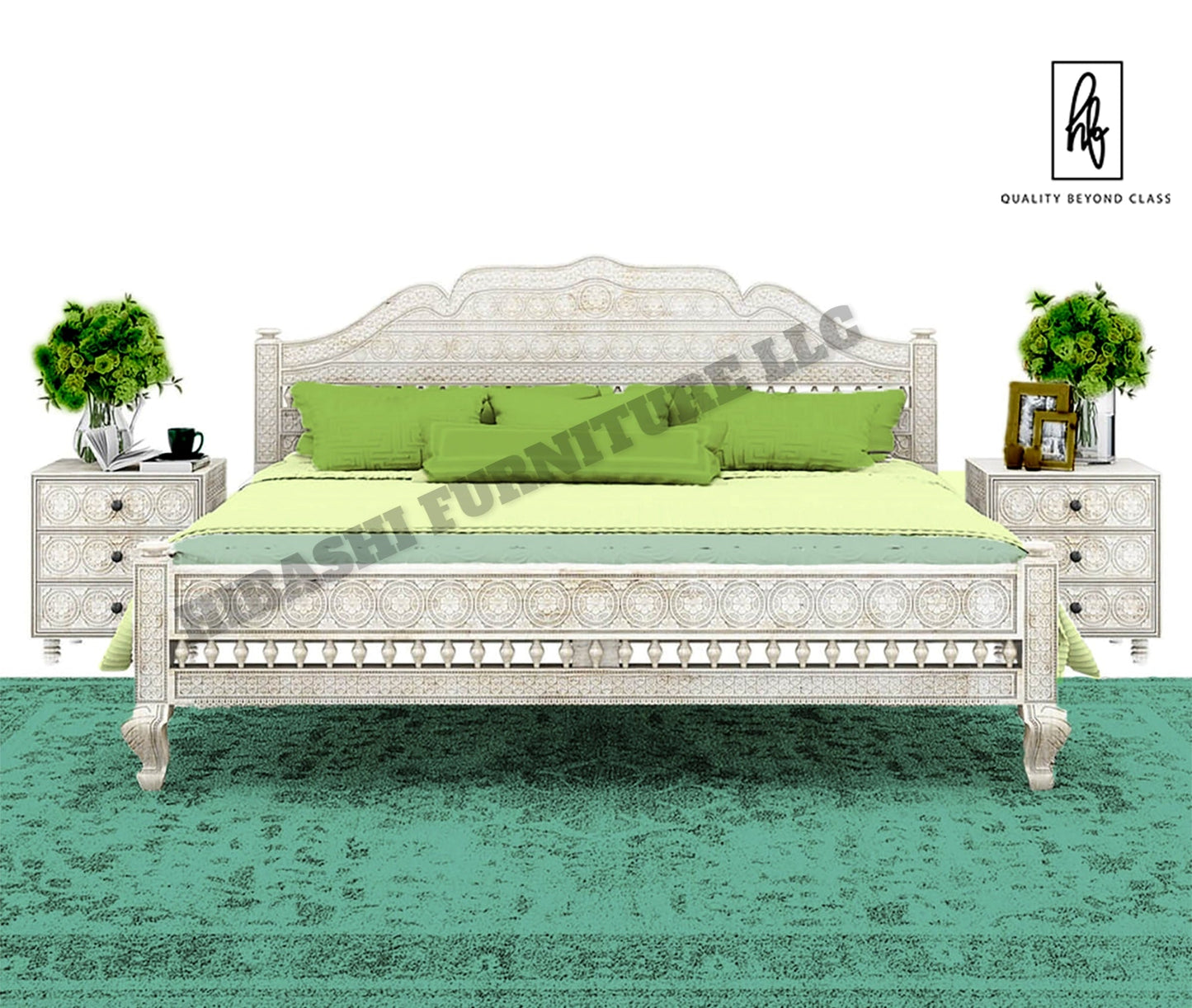 KHALIFA Hand carved Indian Bed Queen/King