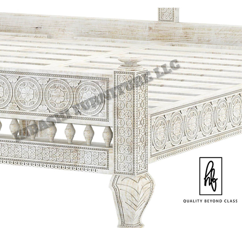 KHALIFA Hand carved Indian Bed Queen/King