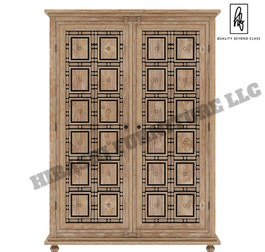 KARINA Traditional Solid Wood Armoire Wardrobe With 4 Drawers