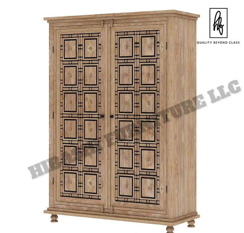 KARINA Traditional Solid Wood Armoire Wardrobe With 4 Drawers