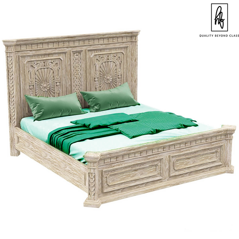 Nebula Traditional Style Rustic Teak Wood Platform Bed