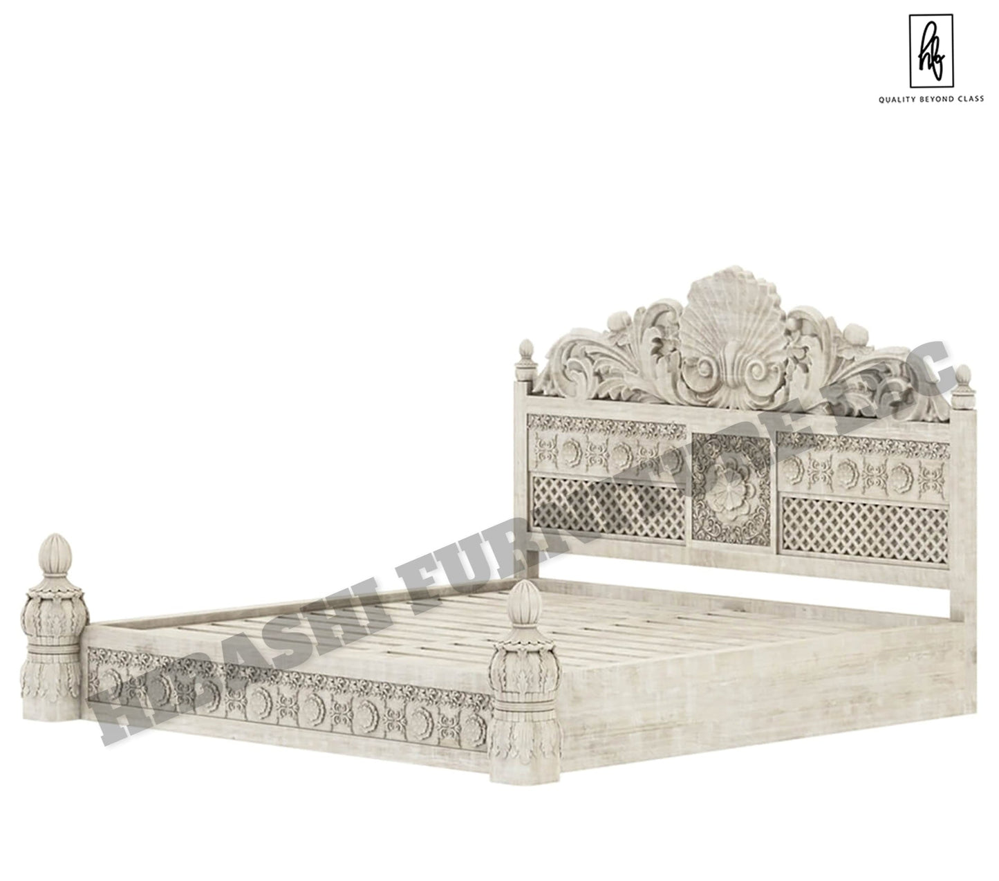 Juffair Hand Carved Solid Wood Platform Bed