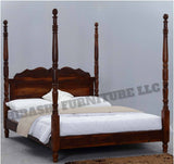 Hibashi Solid Wood Four Poster Platform Bed Frame w Headboard