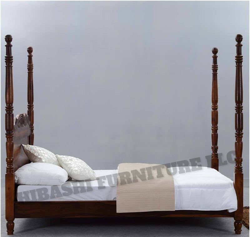 Hibashi Solid Wood Four Poster Platform Bed Frame w Headboard