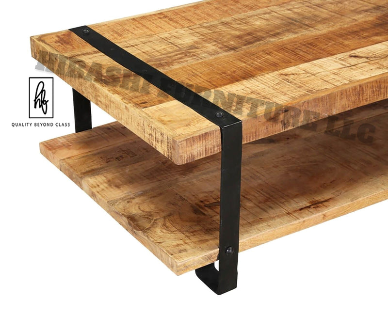 LAHI Rustic Mango Wood 2 Tier Industrial Coffee Table