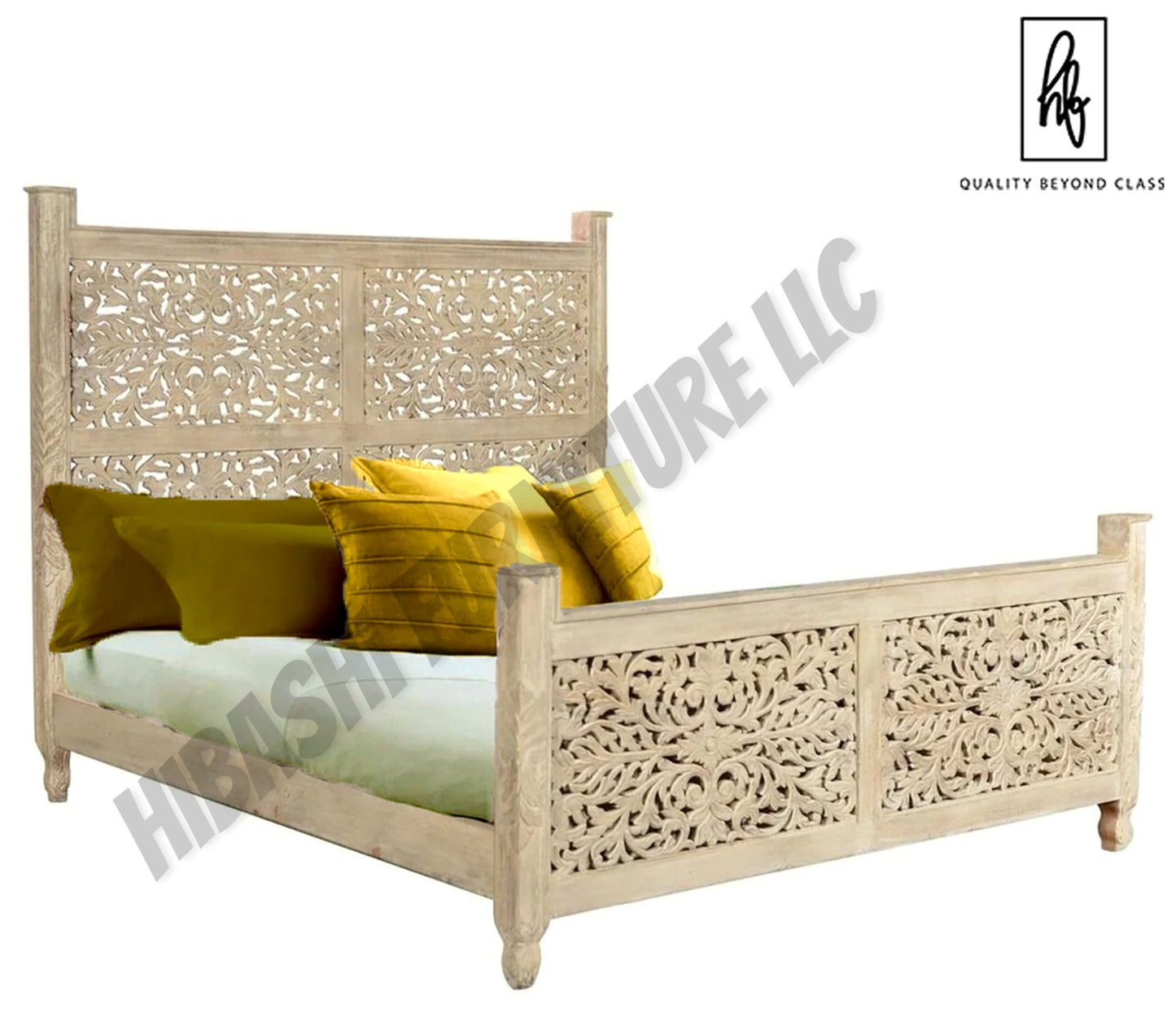 Floral Hand Carved Moroccan Style Flatform Bed