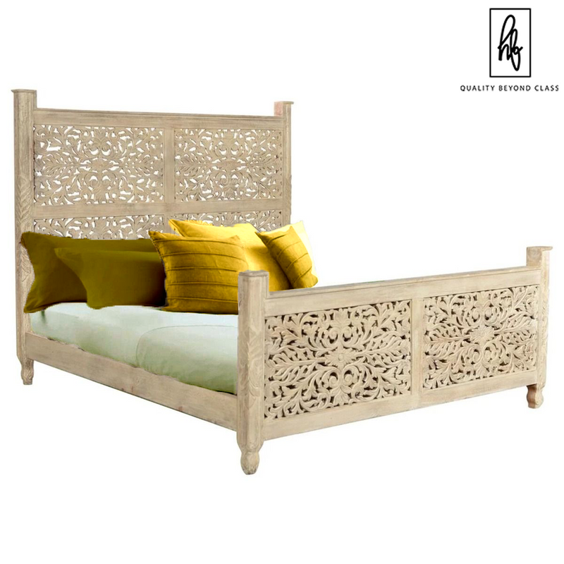 Sasha - Floral Hand Carved Indian Solid Wooden Bed Frame 1