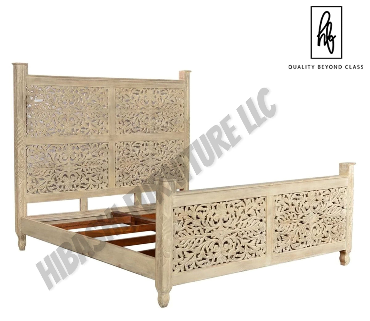 Floral Hand Carved Moroccan Style Flatform Bed
