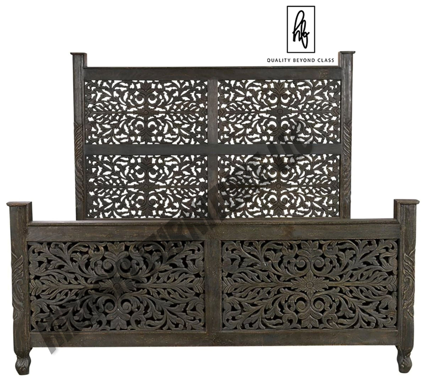 Floral Hand Carved Moroccan Style Flatform Bed