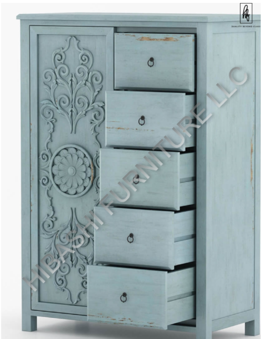 Tallaq Hand Carved Solid Mango Wood Tall Dresser