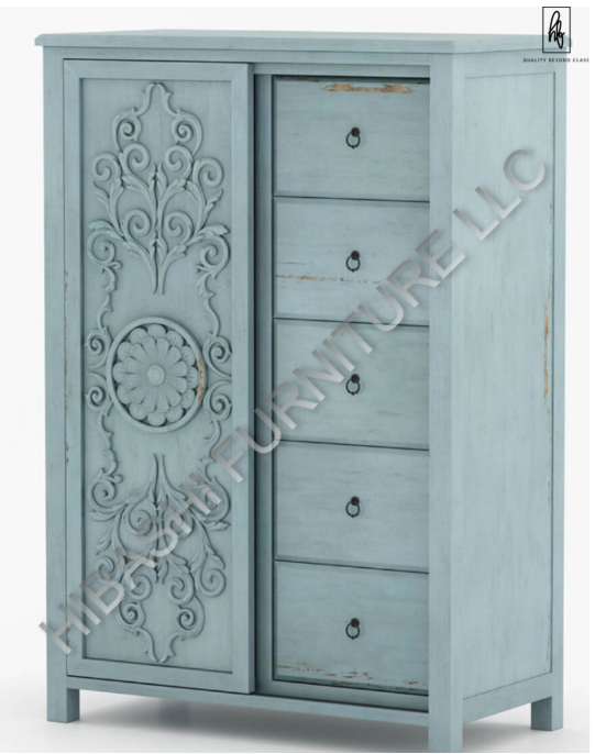 Tallaq Hand Carved Solid Mango Wood Tall Dresser