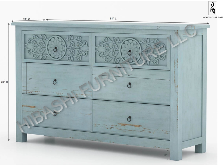 Tallaq Hand Carved Solid Mango Wood Dresser