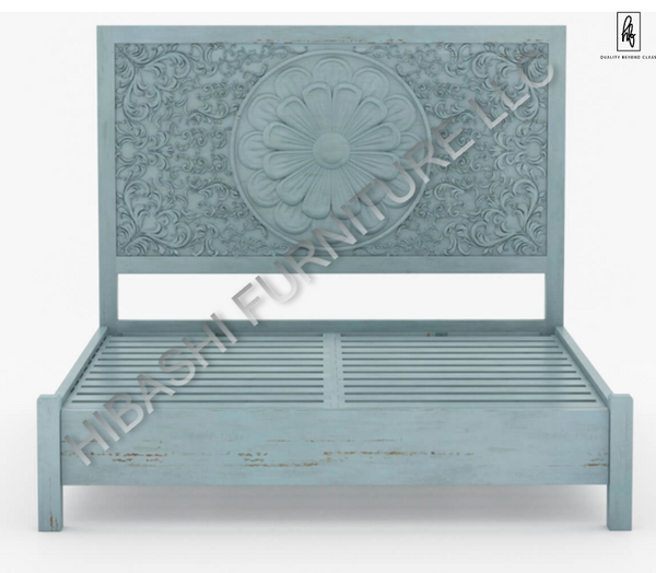 Tallaq Hand Carved Solid Mango Wood Bed