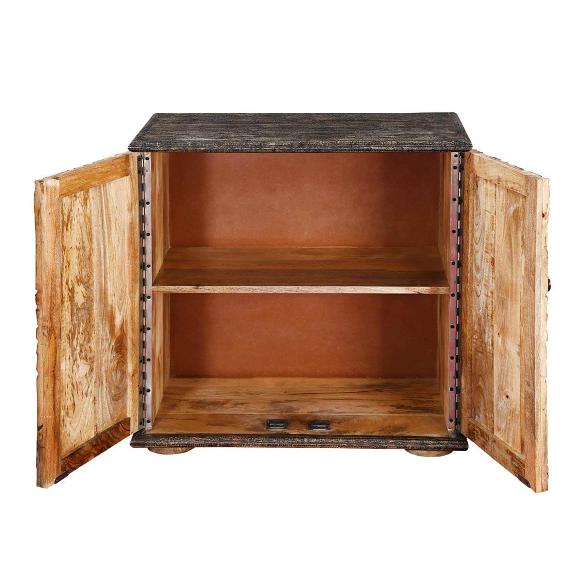 Hamala Hand Carved Distressed Mango Wood Accent Storage Cabinet