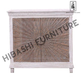 Adliya Sunburst Hand Carved Two Tone Solid Wood Storage Cabinet