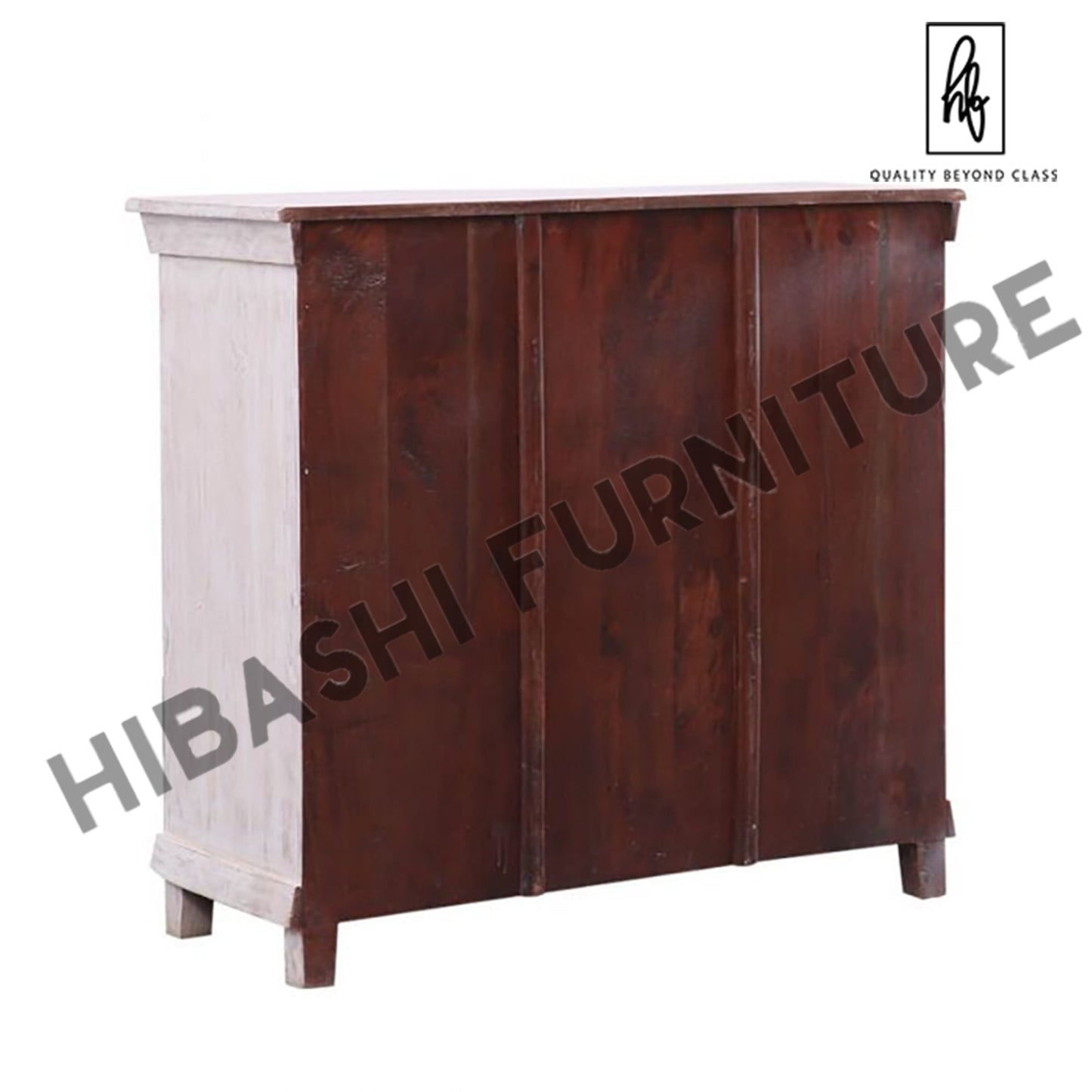 Adliya Sunburst Hand Carved Two Tone Solid Wood Storage Cabinet