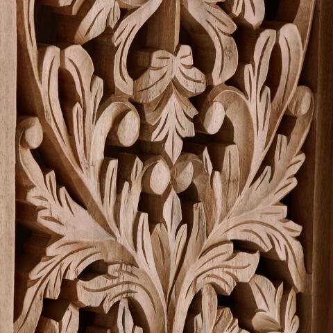 Sitra Arched Natural Floral Hand Carved Wood  Storage Cabinet