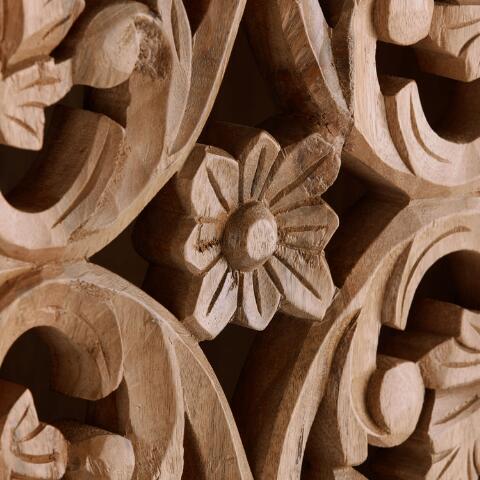 Sitra Arched Natural Floral Hand Carved Wood  Storage Cabinet