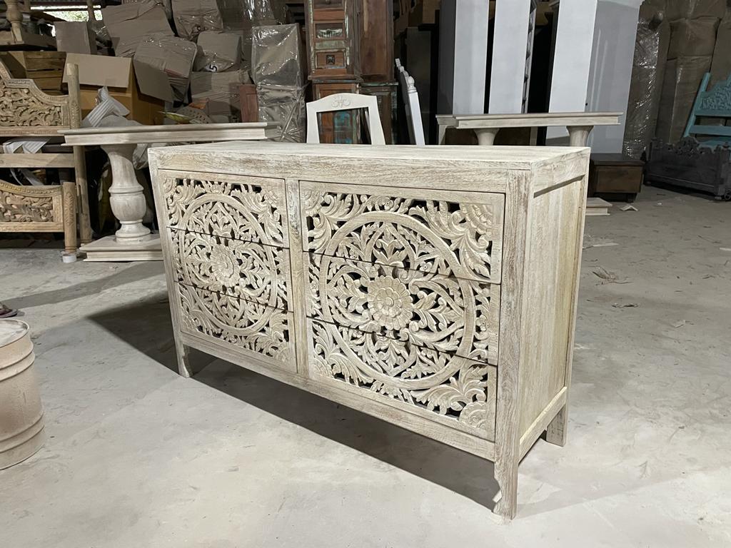 Lombok Hand Carved Wooden Six Drawer Dresser/ Hand Made wooden Dresser