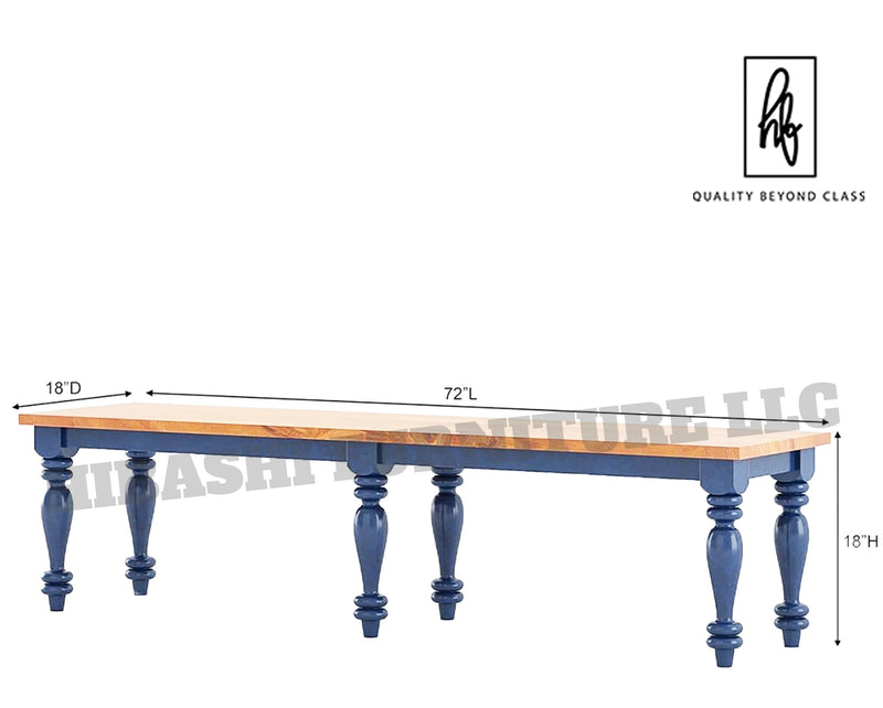 RECTO Blue Two-Tone Solid Wood Large Bench