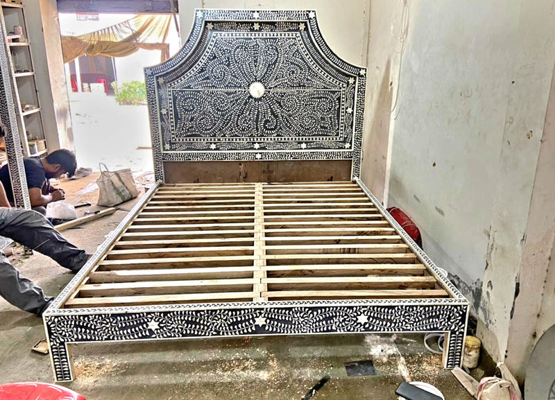 Handmade Bone inlay Bed Durable Mango Wood Frame