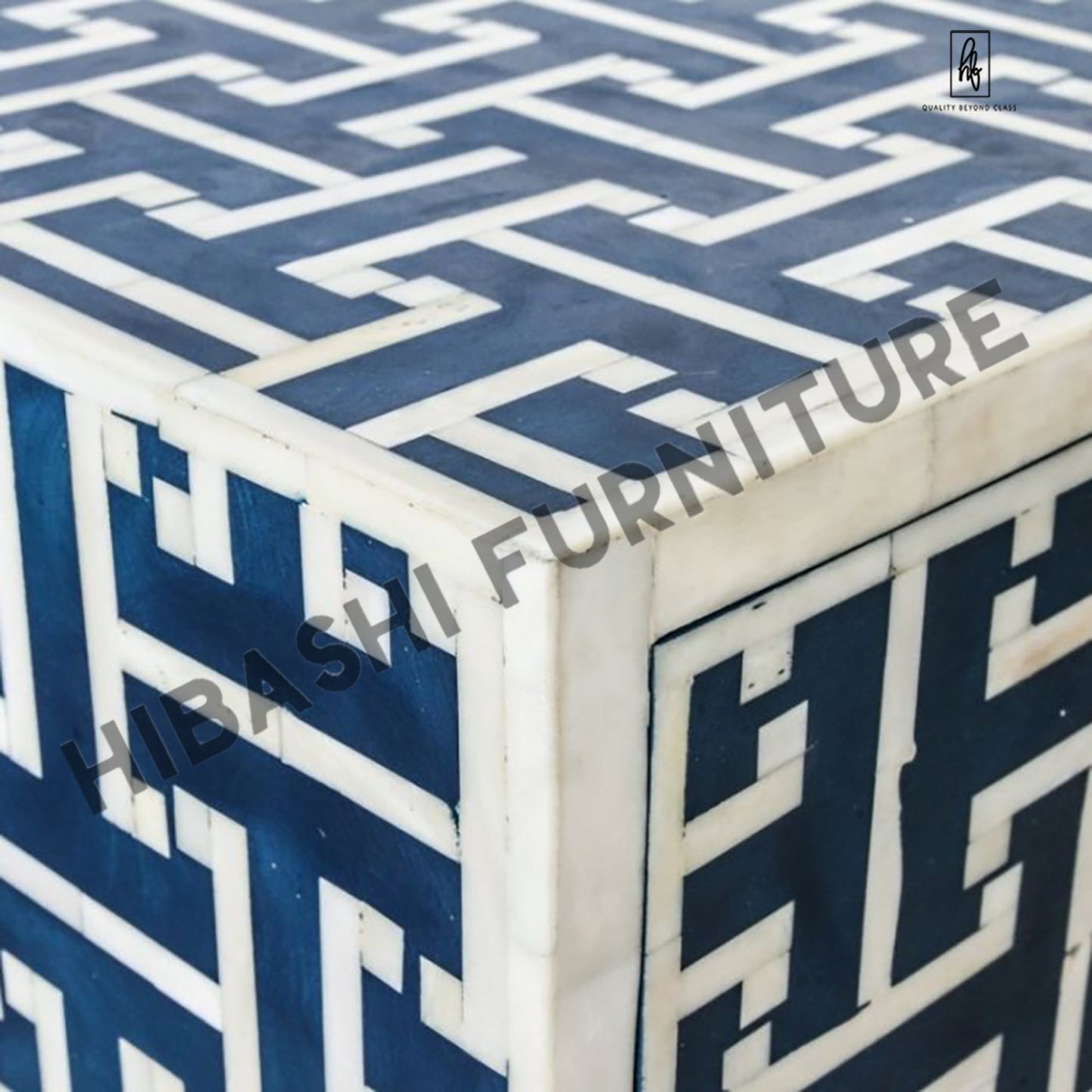 DANA Bone Inlay Chest on Brass Legs INDIGO BLUE