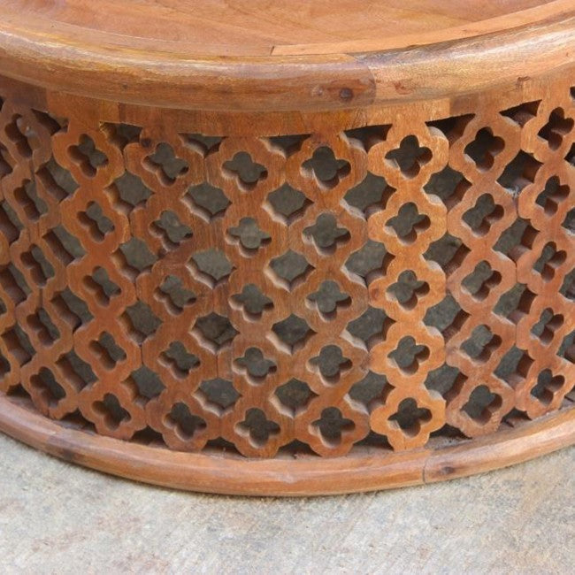 Hand Carved Floral Round Coffee Table