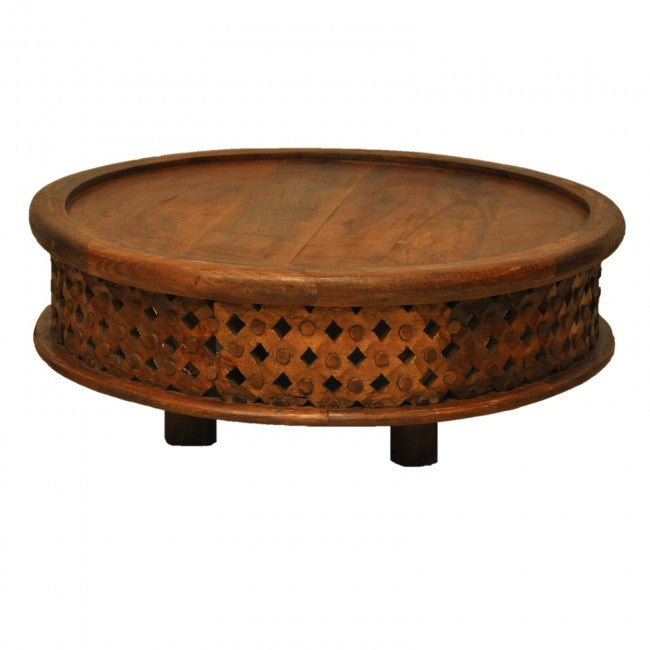Hand Carved Round Coffee Table with Legs