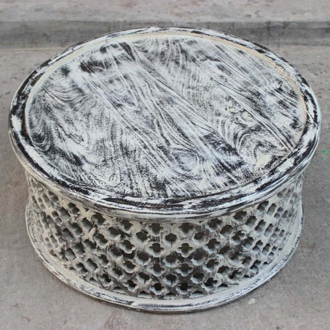 Hand Carved Floral Round Coffee Table