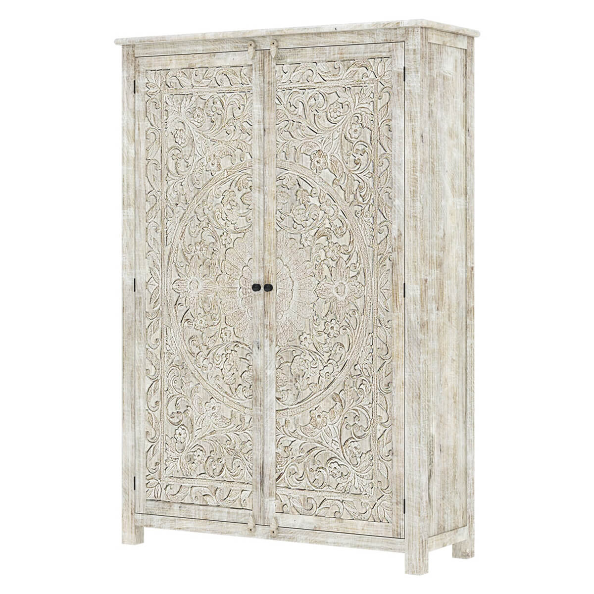 Salman Hand carved Solid Wood Large White Wardrobe Armoire