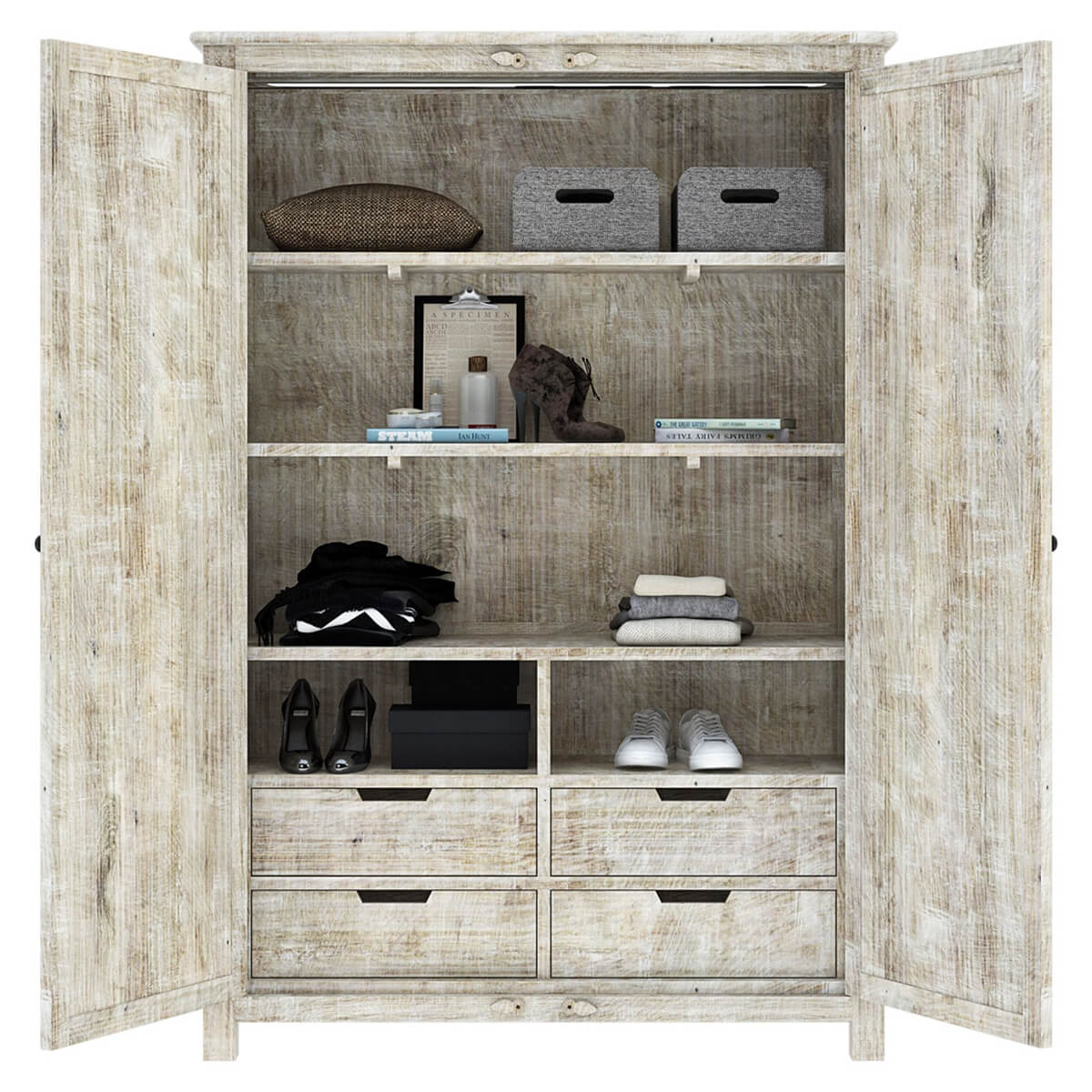 Salman Hand carved Solid Wood Large White Wardrobe Armoire