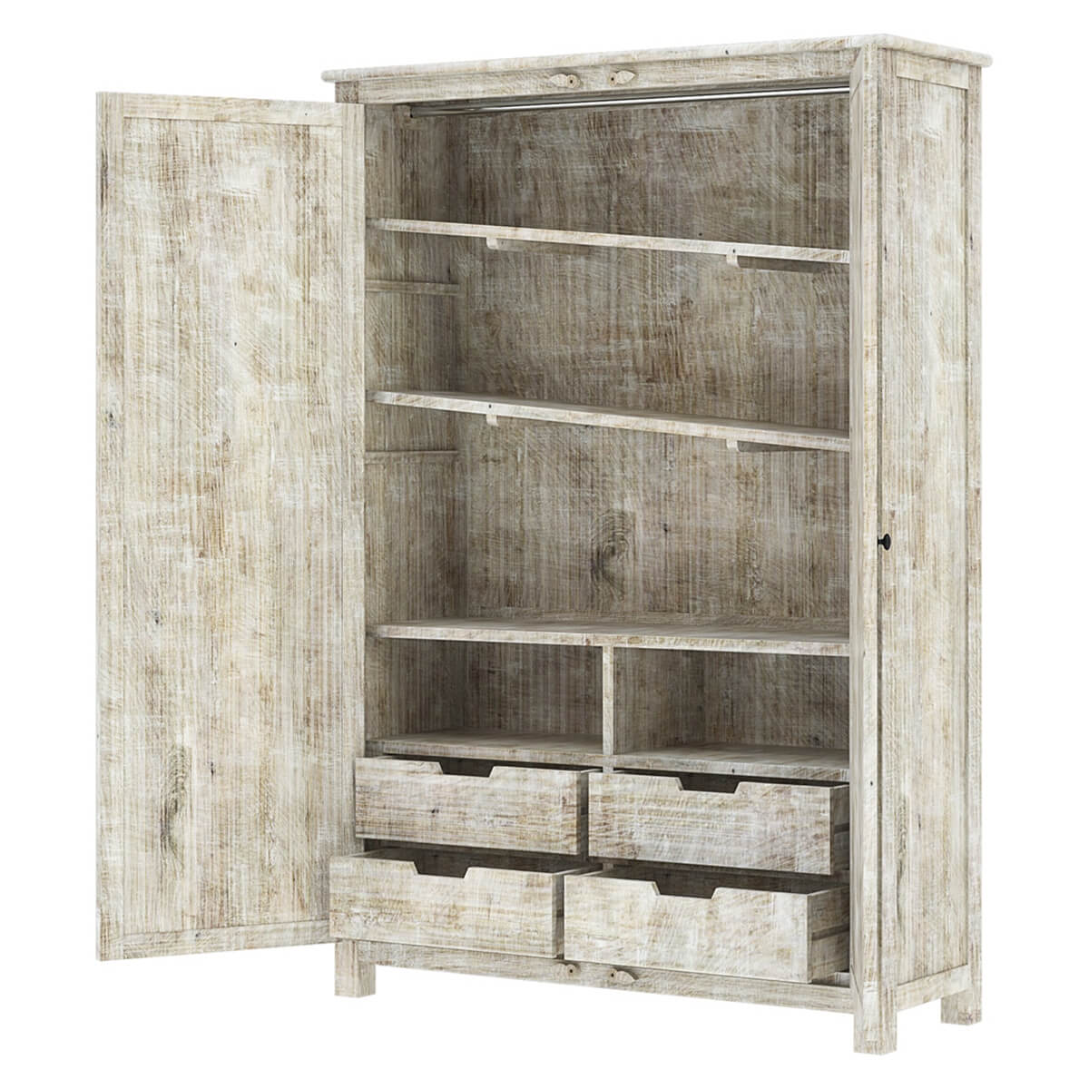 Salman Hand carved Solid Wood Large White Wardrobe Armoire