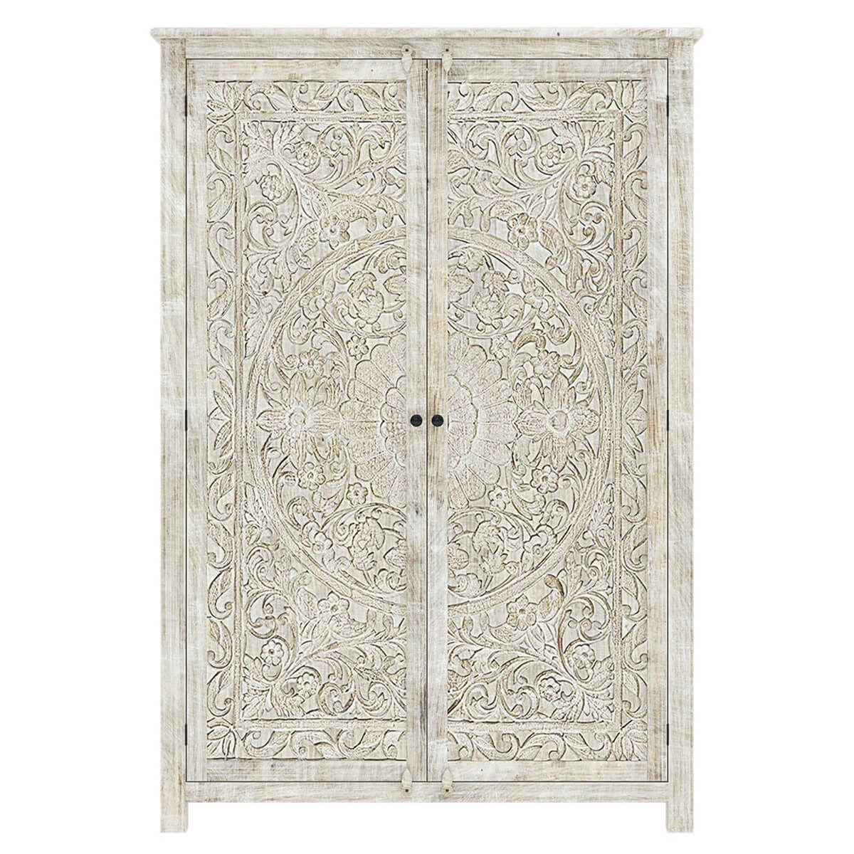 Salman Hand carved Solid Wood Large White Wardrobe Armoire