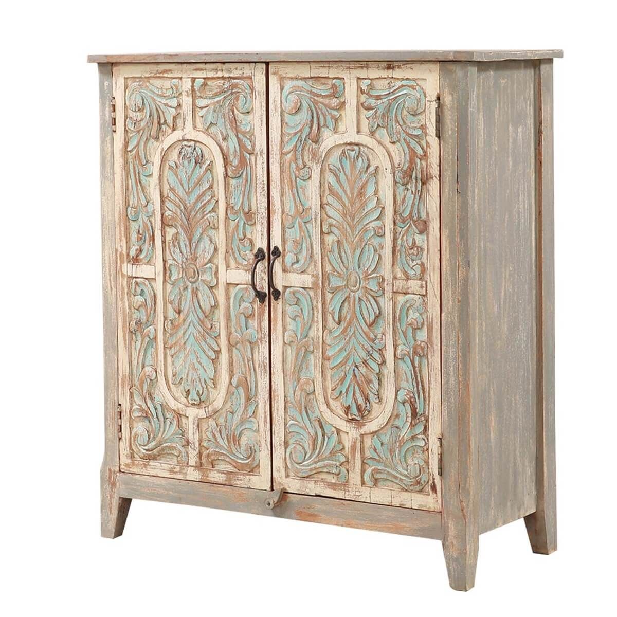 BAYAN Hand Carved Double Door Storage Cabinet