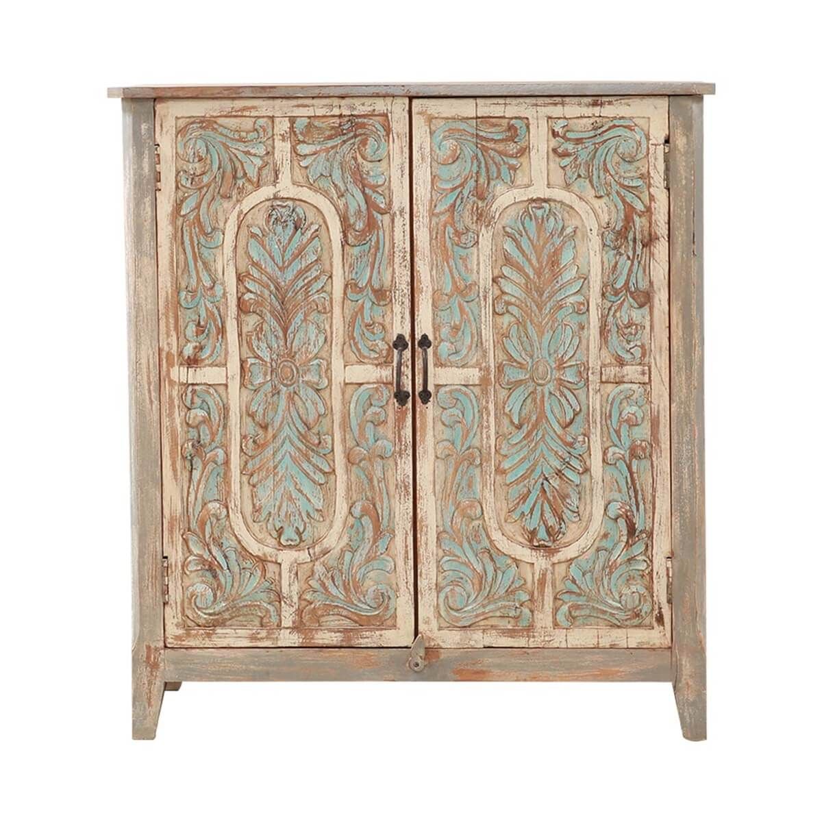 BAYAN Hand Carved Double Door Storage Cabinet