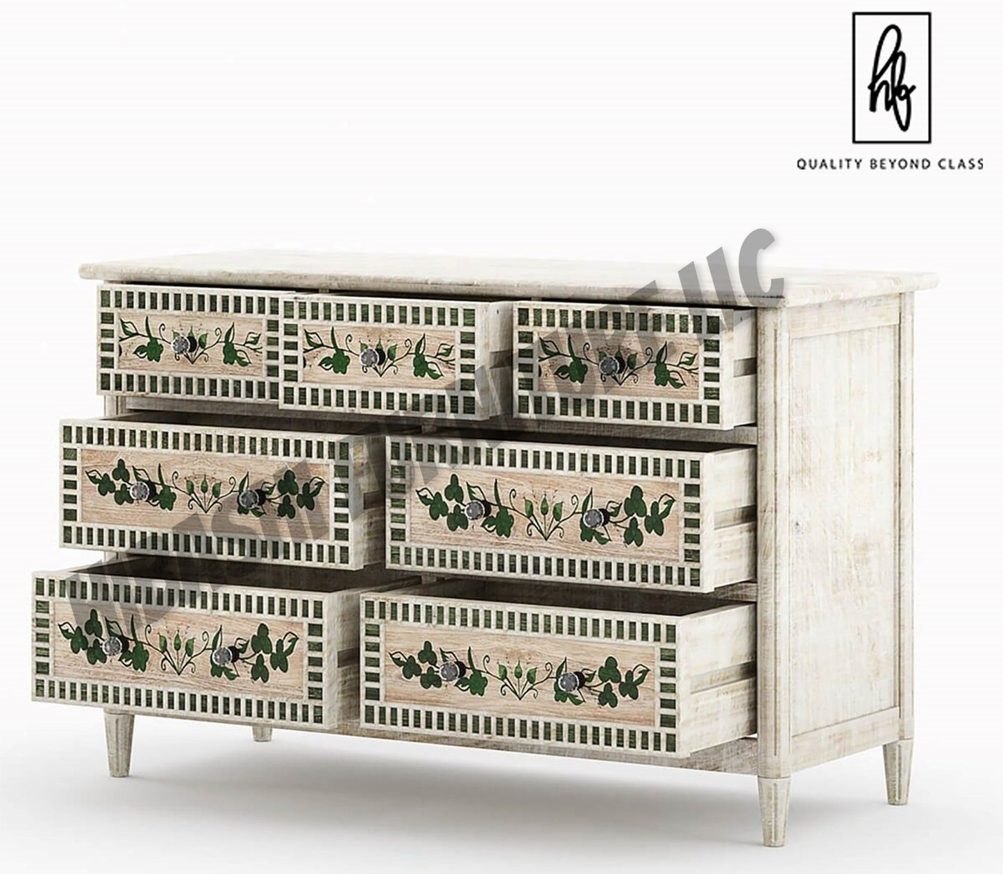 HALINA Handpainted Mango Wood 7 Drawer Bedroom Dresser