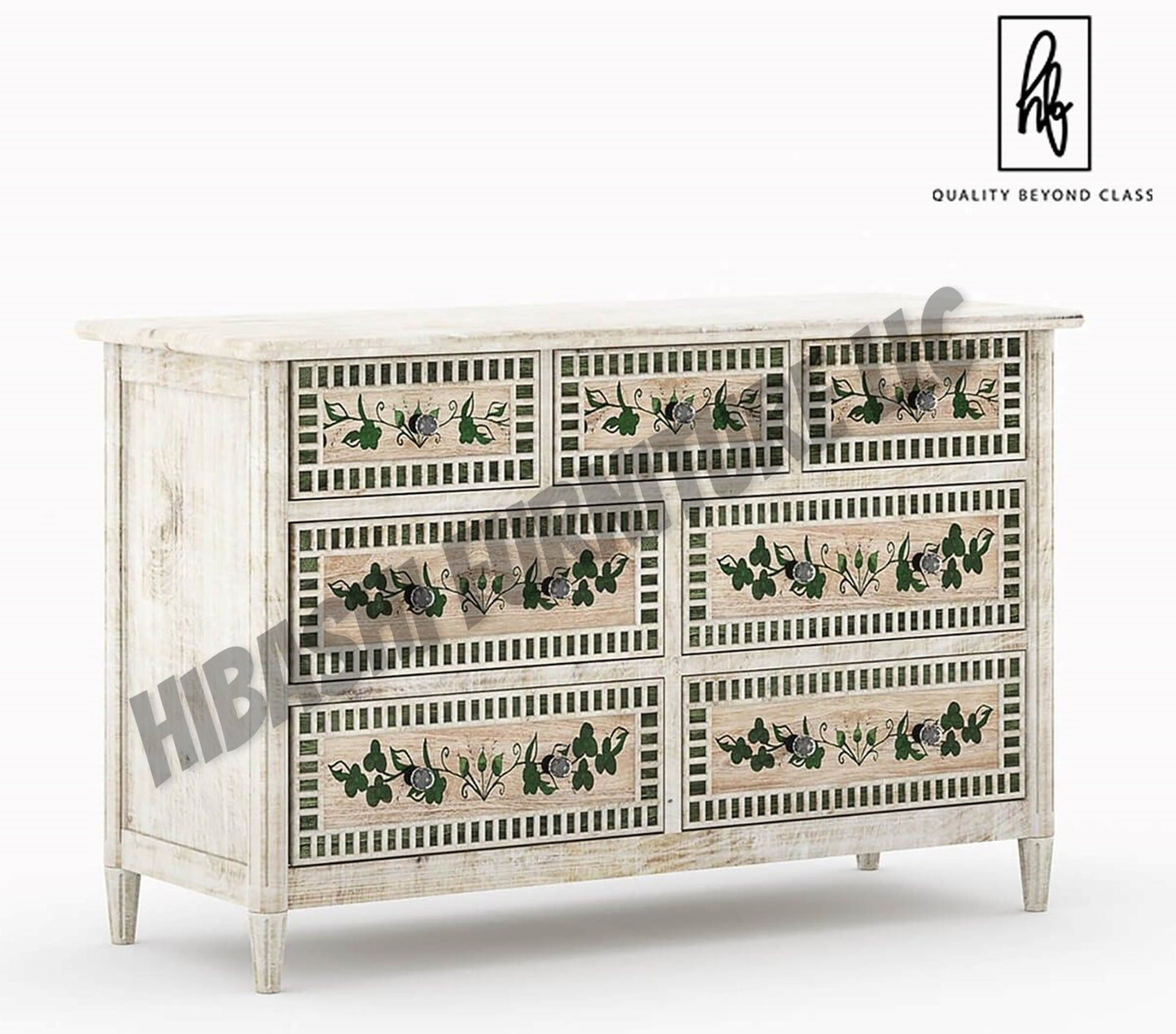 HALINA Handpainted Mango Wood 7 Drawer Bedroom Dresser