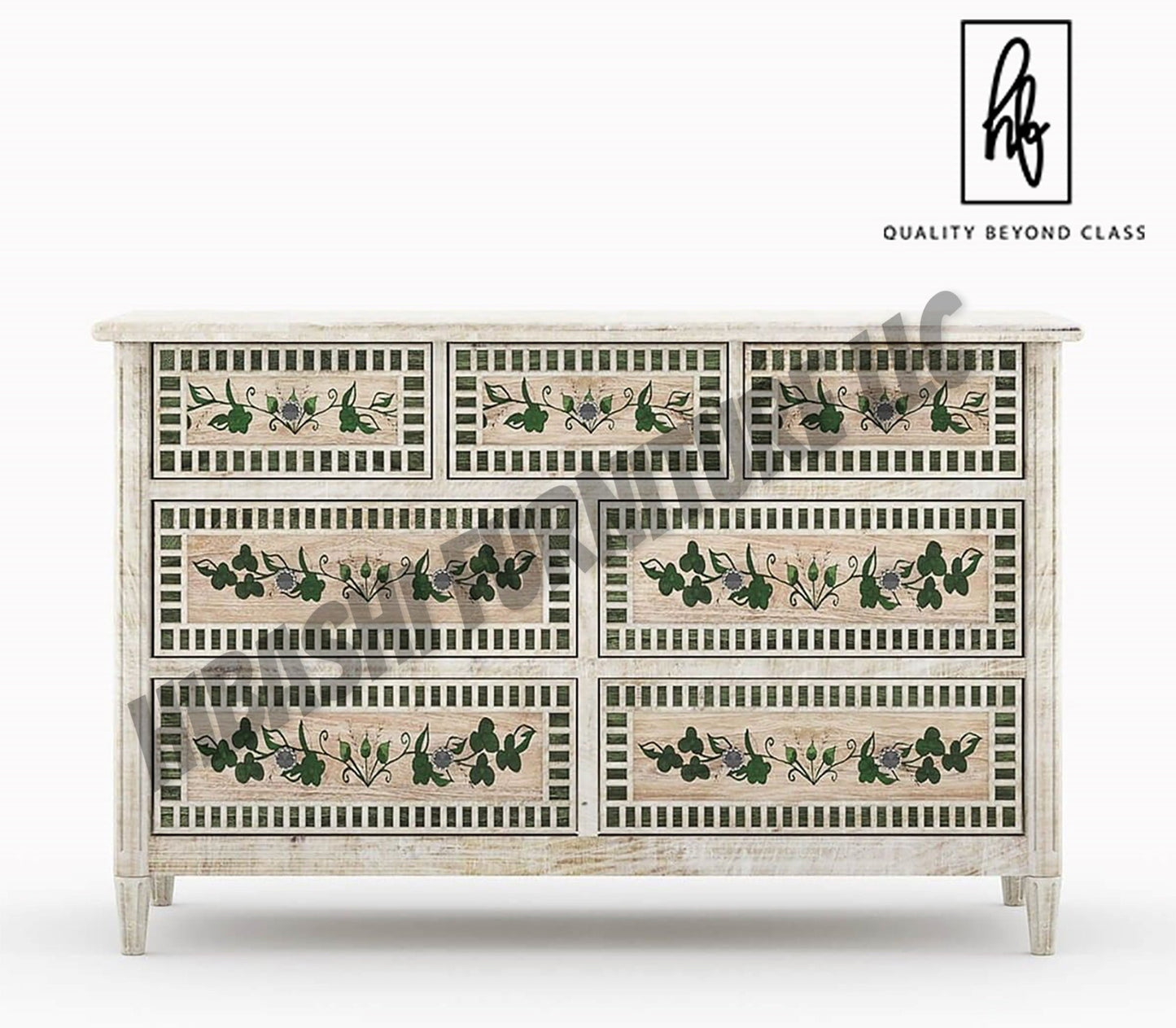 HALINA Handpainted Mango Wood 7 Drawer Bedroom Dresser