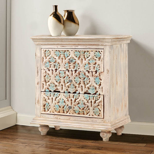 Dunstable Floral Hand-carved Solid Wood 3 Drawer Dresser